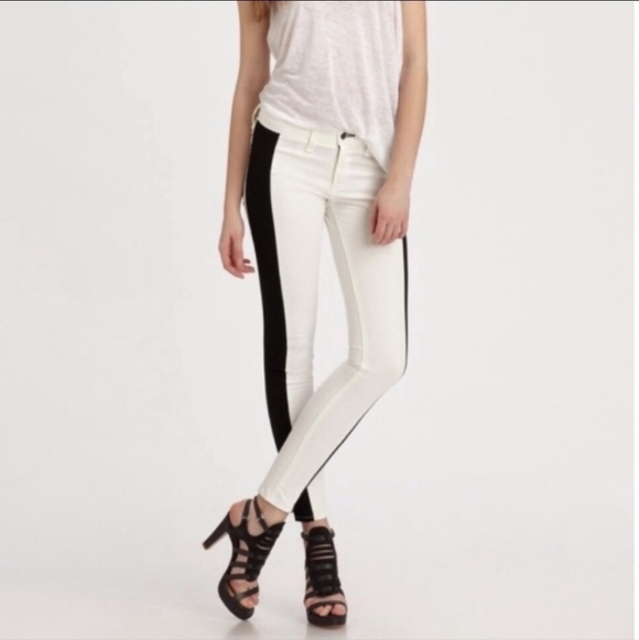 Rag & bone Mid-Rise Skinny Jeans in white with black tuxedo stripe Size 25 - Picture 3 of 14